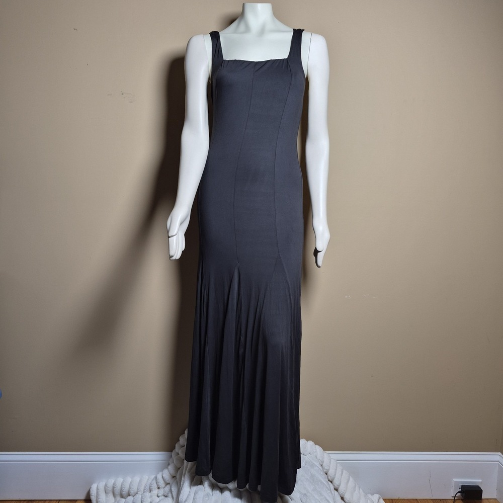 Black‎ Square Neck Maxi Dress Sleeveless Godet Hem Gown SUM8303A Large